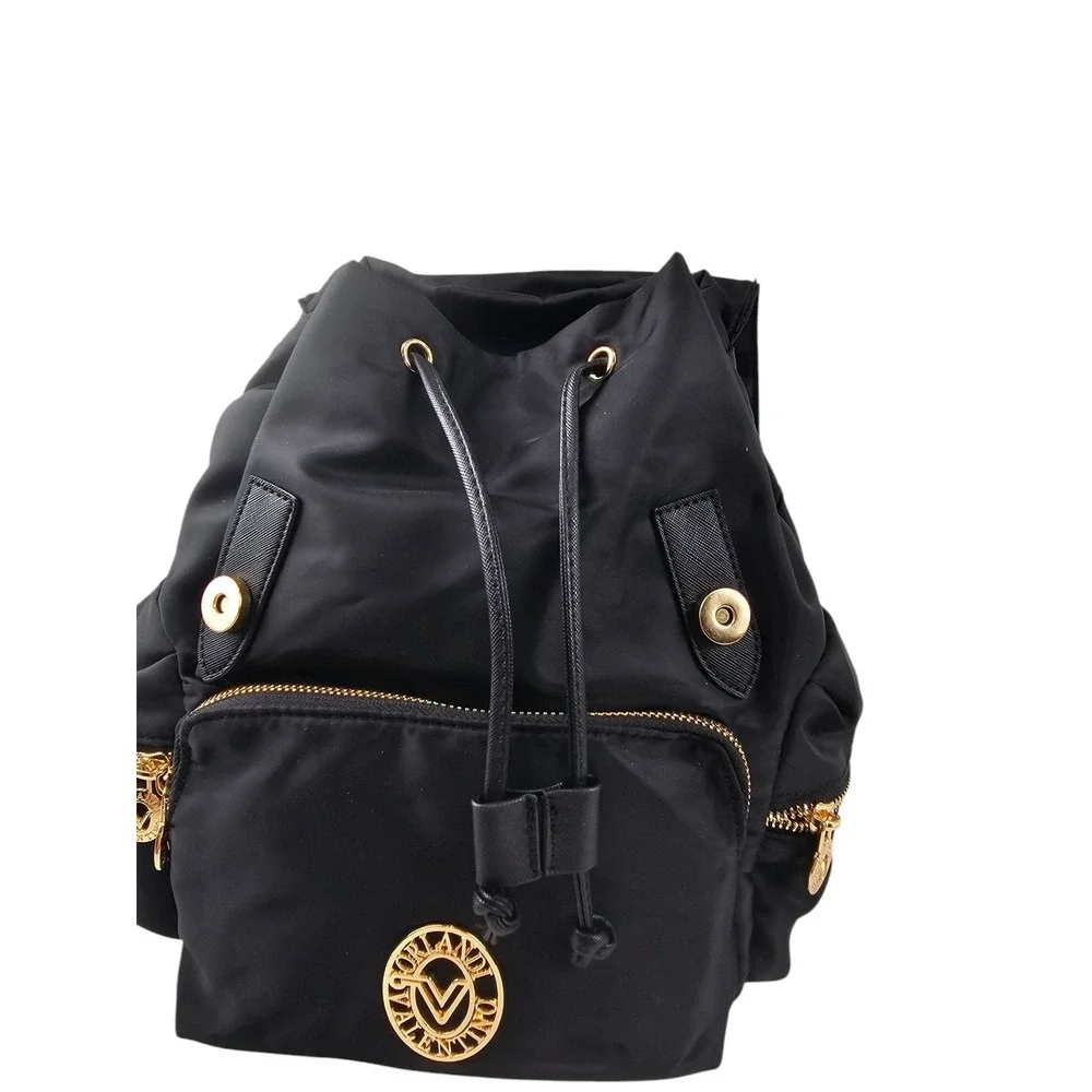 Valentino Orlandi Black Nylon Backpack Gold Logo Rucksack with Wallet NEW‎